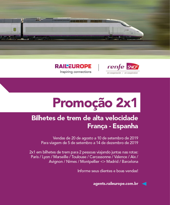 Promoção 2x1 Rail Europe só até 10/09. Aproveite!