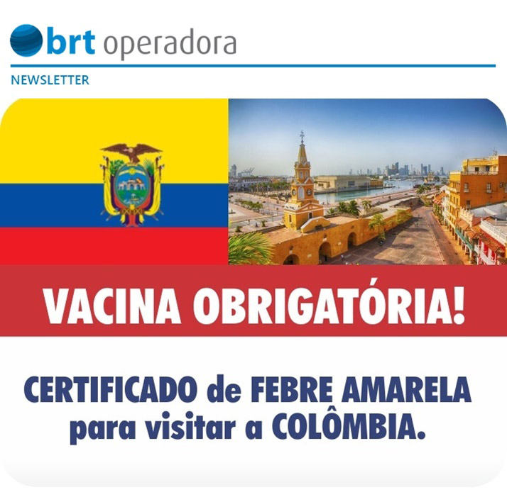 VACINA OBRIGATÓRIA - CERTIFICADO DE FEBRE AMARELA PARA VISITAR A COLÔMBIA