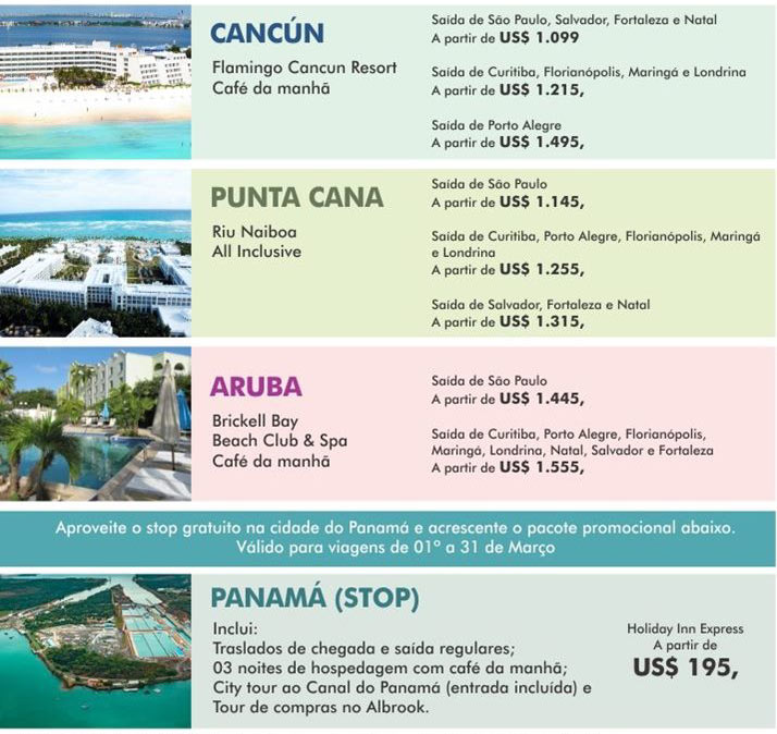 CANCÚN, PUNTA CANA, ARUBA e PANAMÁ (STOP)