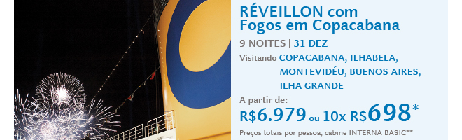 Réveillon com Fogos em Copacabana a partir de 10x R$ 698*.