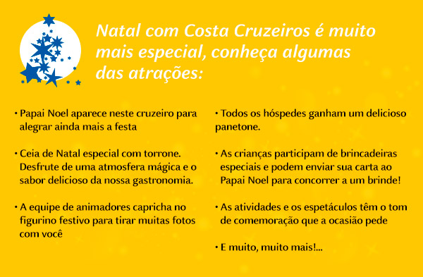Natal com Costa Cruzeiros é muito mais especial, conheça algumas das atrações