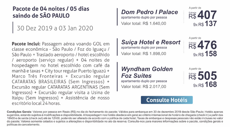RÉVEILLON em FOZ do IGUAÇU | BLOQUEIO AÉREO Saindo de SÃO PAULO + Hotel | A partir de R$ 1.640,00 - Confira!